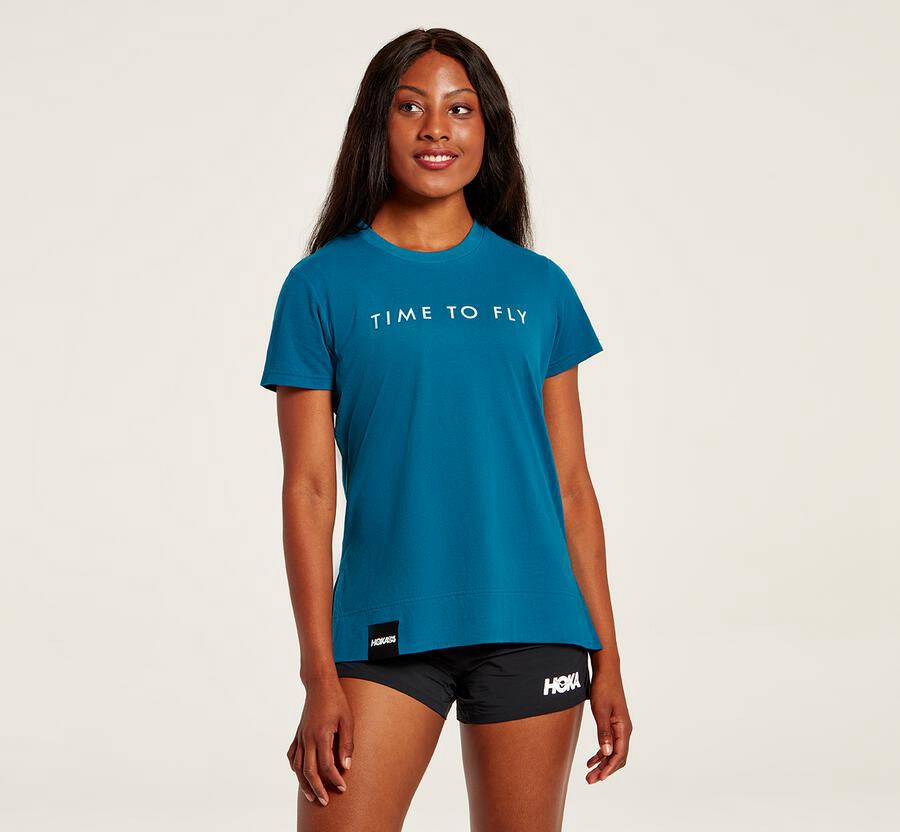 Hoka One One Tシャツ レディース 青 - ブランド - AJ3754610